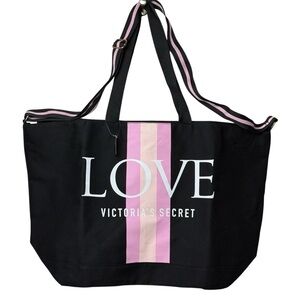 Victoria's Secret Bag LOVE Black Pink Logo Large Weekender Tote NWT Carry On